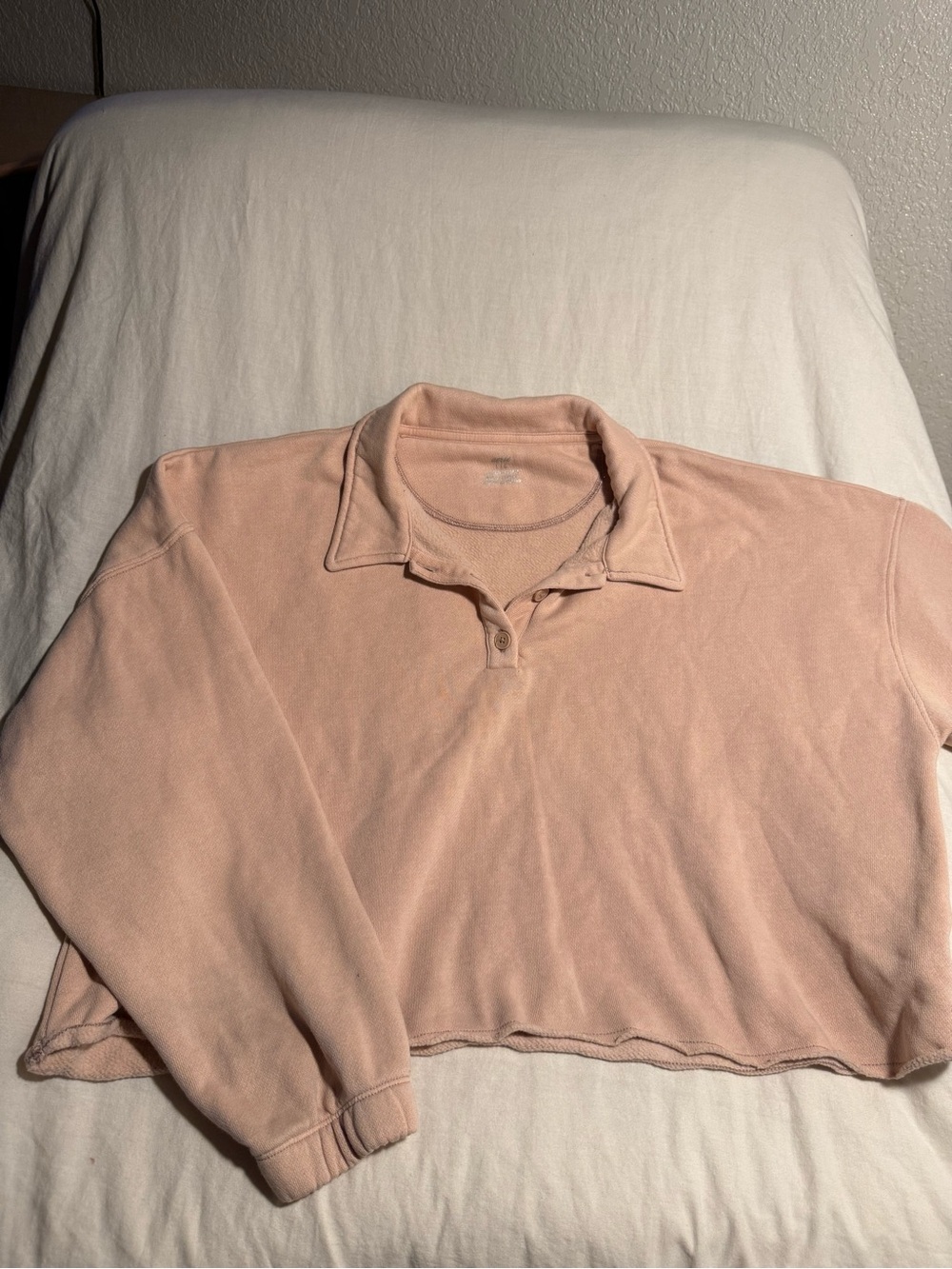 aerie Light Peach Cropped Collard Pullover